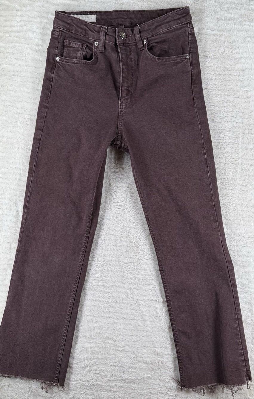 Zara High Rise Straight Leg Ankle Jeans Raw Hem Wine Denim Women’s Size 8